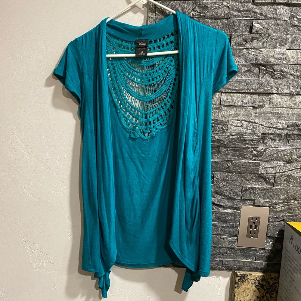 Turquoise short sleeve cardigan